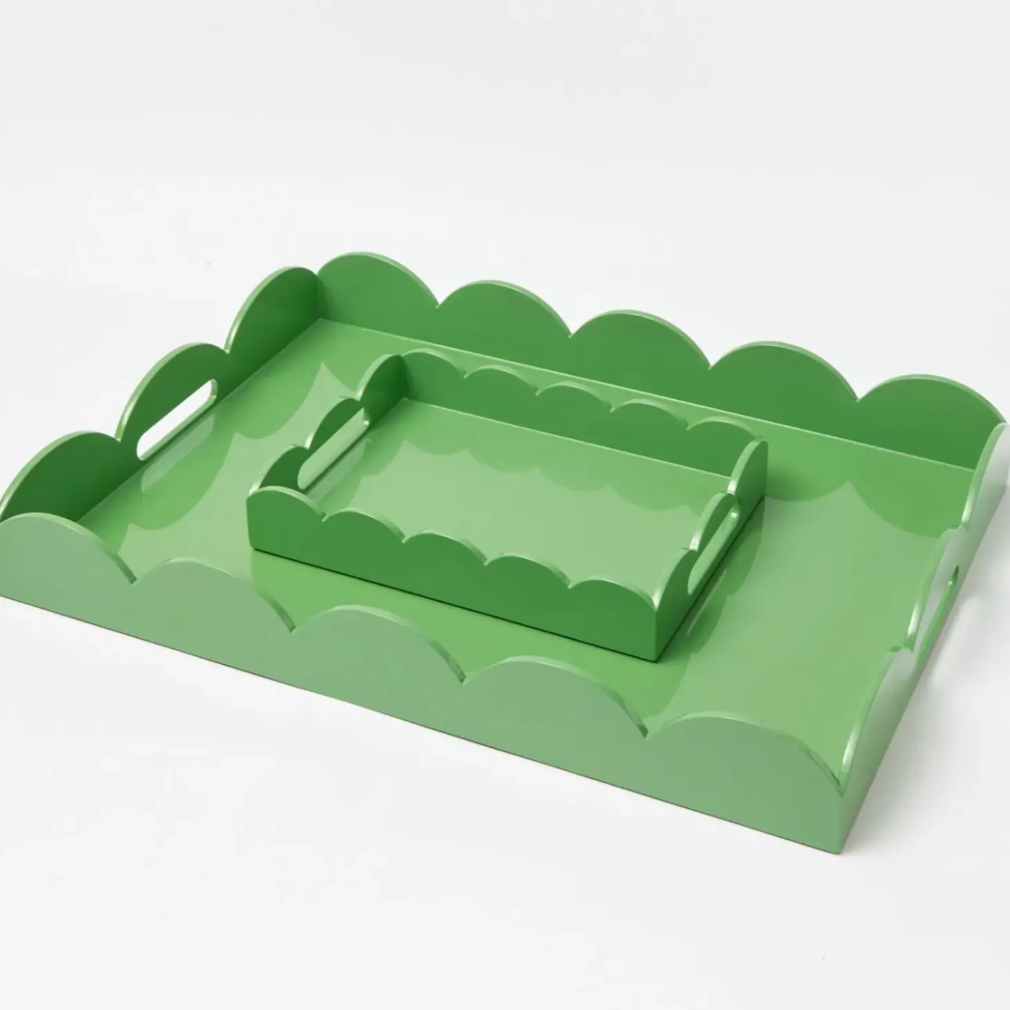 Green Lacquer Scalloped Tray