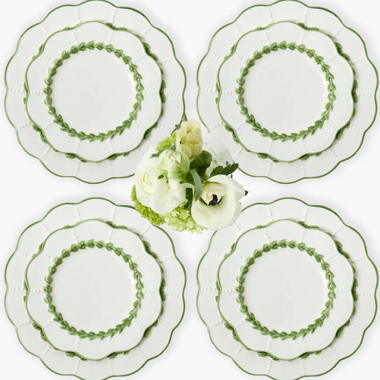 Green Laurel Dinner & Starter Plates (Set of 8)