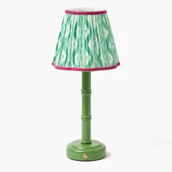 Green Leonora Lacquer Rechargeable Lamp with Green & Raspberry Ikat Shade (18cm)