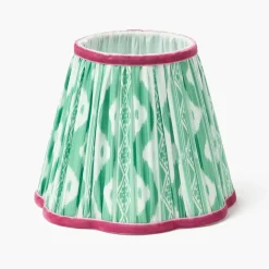 Green Leonora Lacquer Rechargeable Lamp with Green & Raspberry Ikat Shade (18cm)