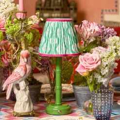 Green Leonora Lacquer Rechargeable Lamp with Green & Raspberry Ikat Shade (18cm)