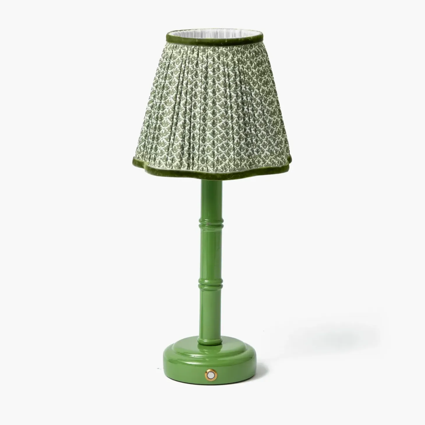 Green Leonora Lacquer Rechargeable Lamp with Olive Lotus Shade (18cm)