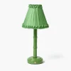 Green Leonora Lacquer Rechargeable Lamp with Green Frilled Silk Shade (18cm)