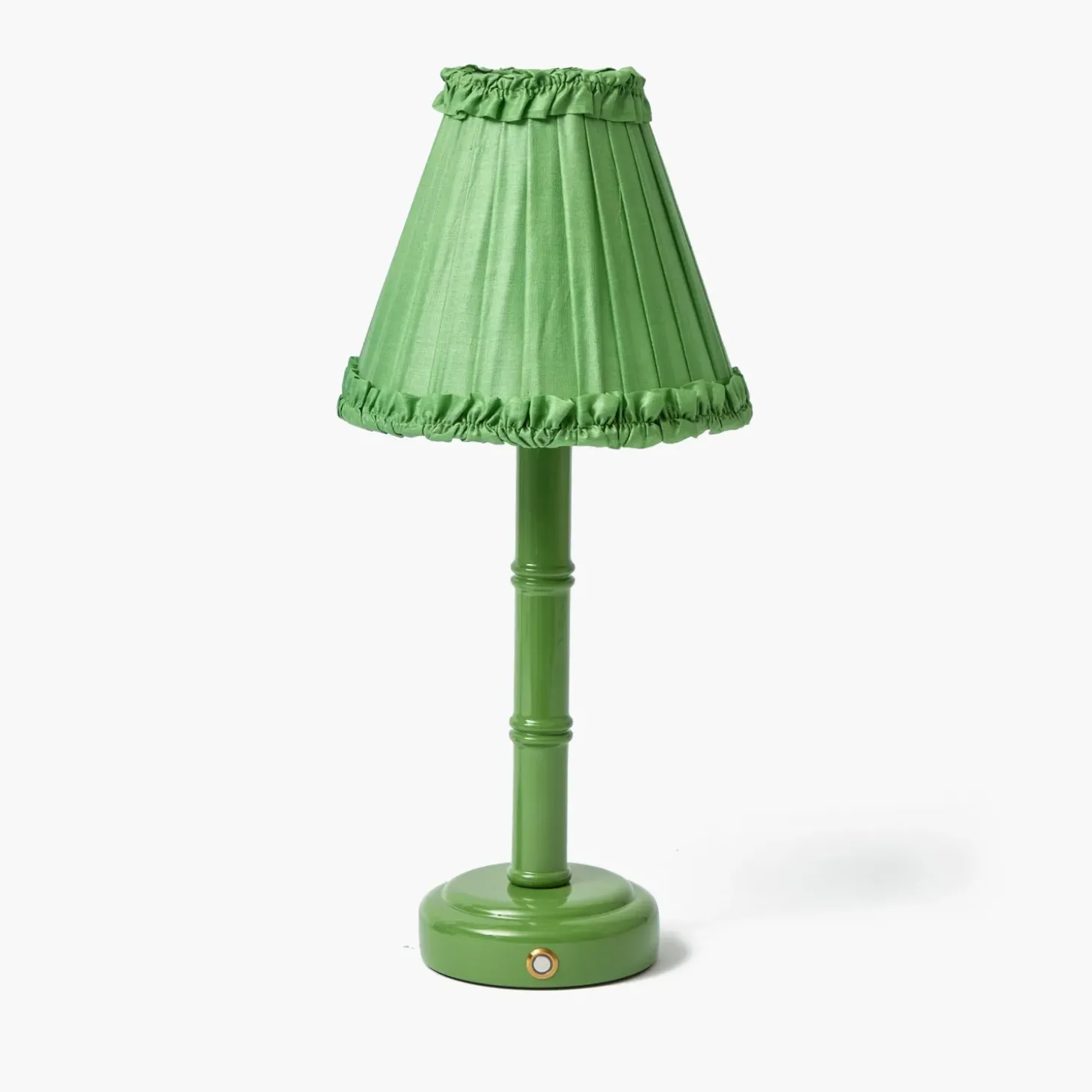 Green Leonora Lacquer Rechargeable Lamp with Green Frilled Silk Shade (18cm)