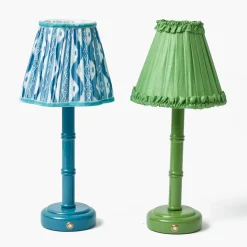 Green Leonora Lacquer Rechargeable Lamp with Green Frilled Silk Shade (18cm)