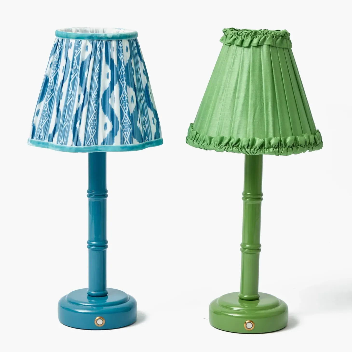 Green Leonora Lacquer Rechargeable Lamp with Green Frilled Silk Shade (18cm)