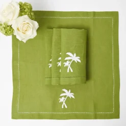 Green Linen Palm Tree Napkins (Set of 4)