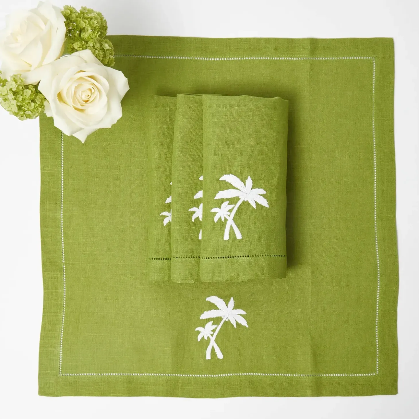 Green Linen Palm Tree Napkins (Set of 4)