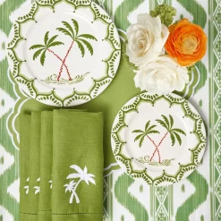 Green Linen Palm Tree Napkins (Set of 4)