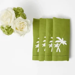 Green Linen Palm Tree Napkins (Set of 4)