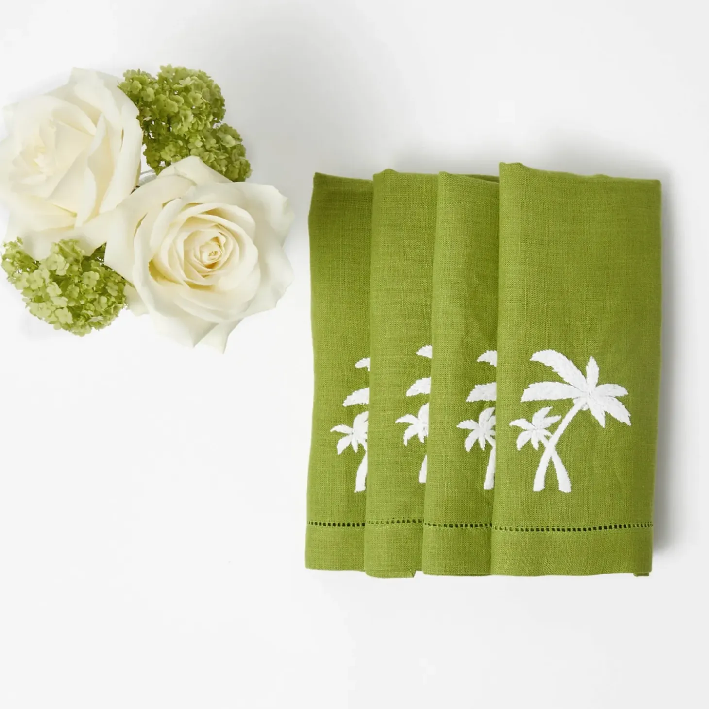 Green Linen Palm Tree Napkins (Set of 4)