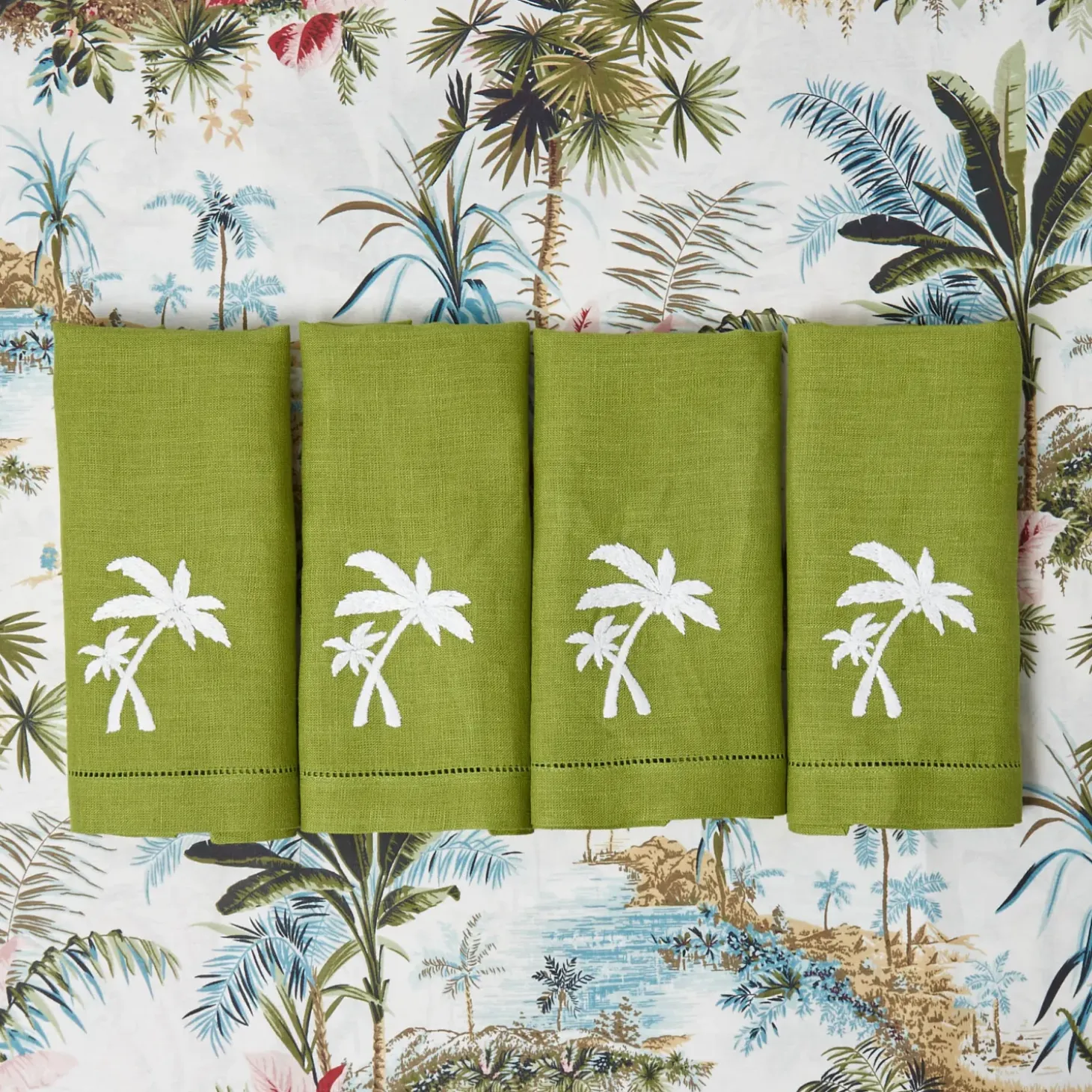 Green Linen Palm Tree Napkins (Set of 4)