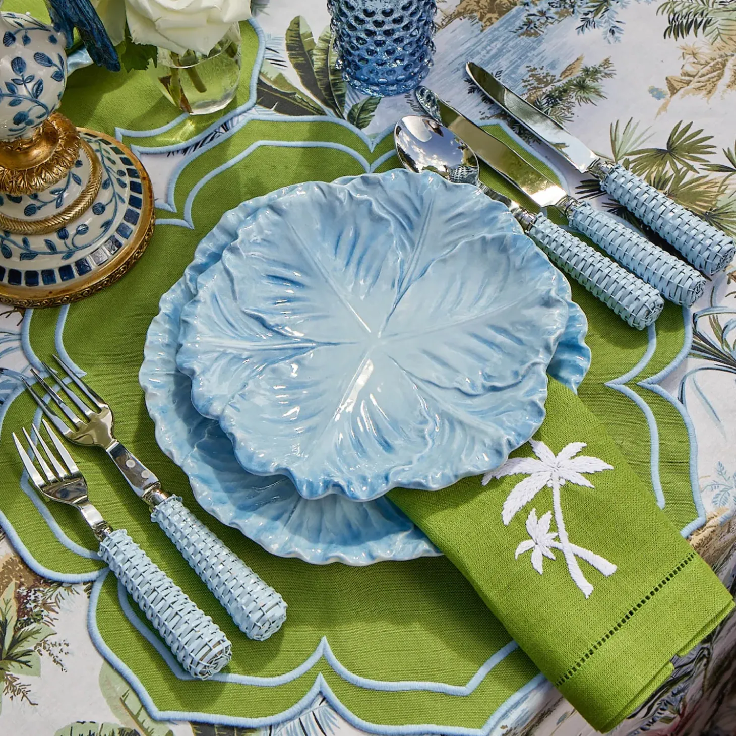 Green Linen Palm Tree Napkins (Set of 4)