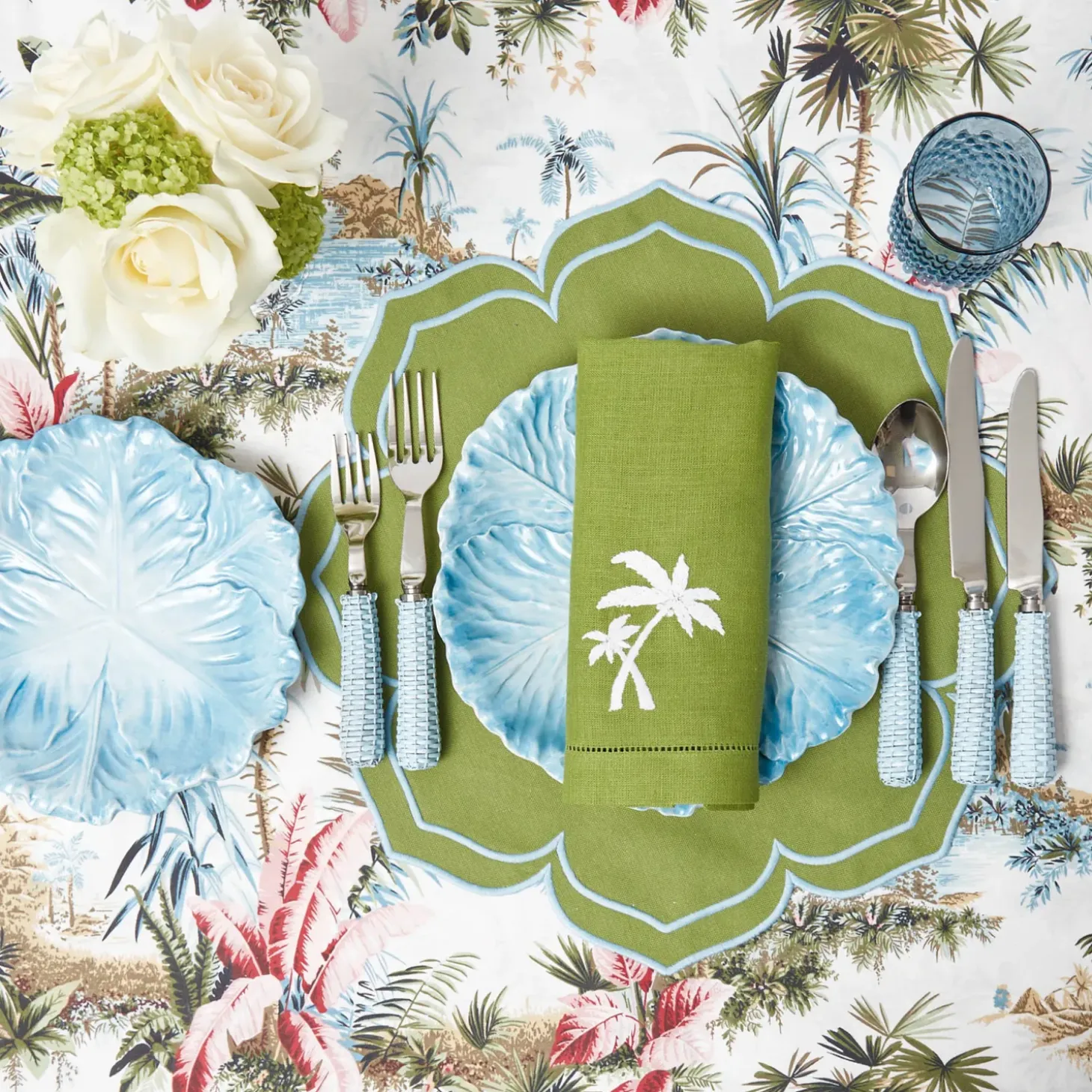 Green Linen Palm Tree Napkins (Set of 4)