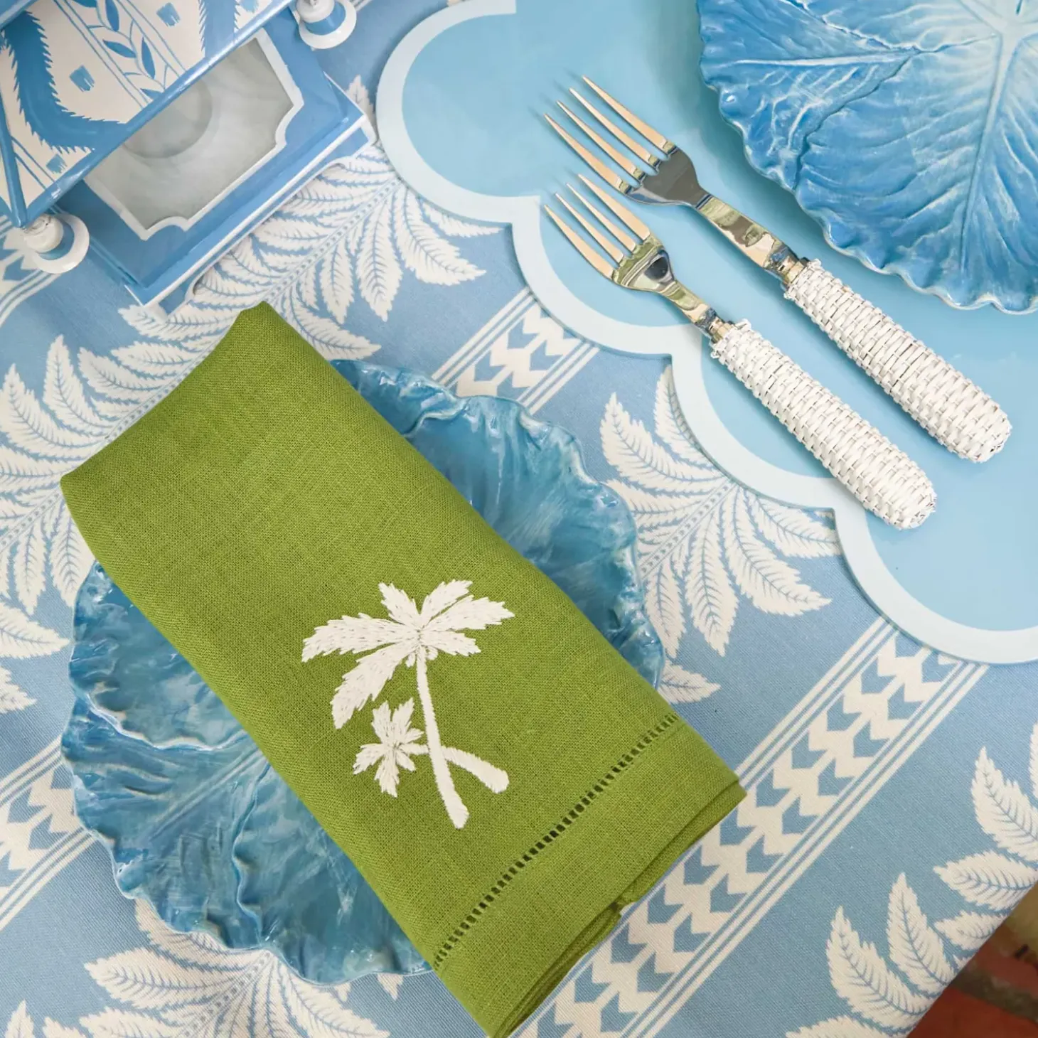 Green Linen Palm Tree Napkins (Set of 4)