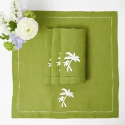 Green Linen Palm Tree Napkins (Set of 4)