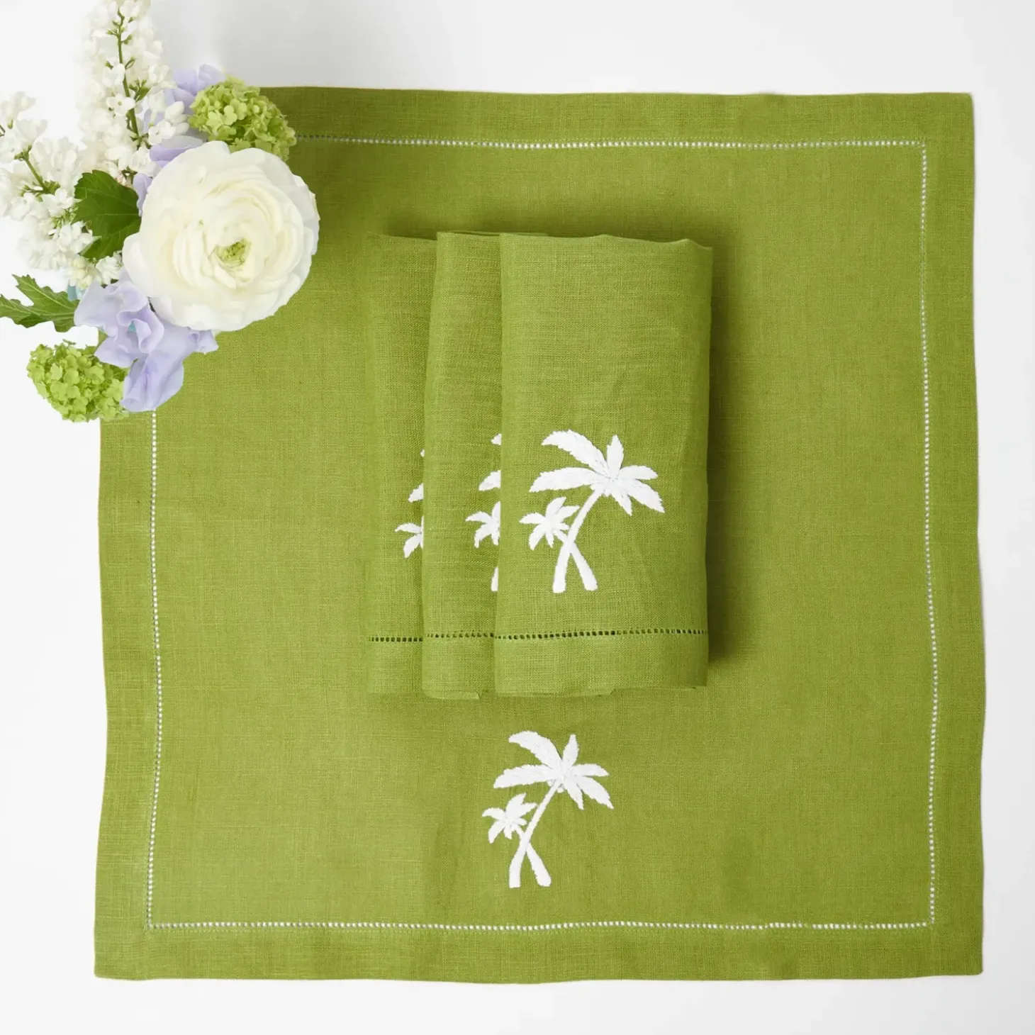 Green Linen Palm Tree Napkins (Set of 4)