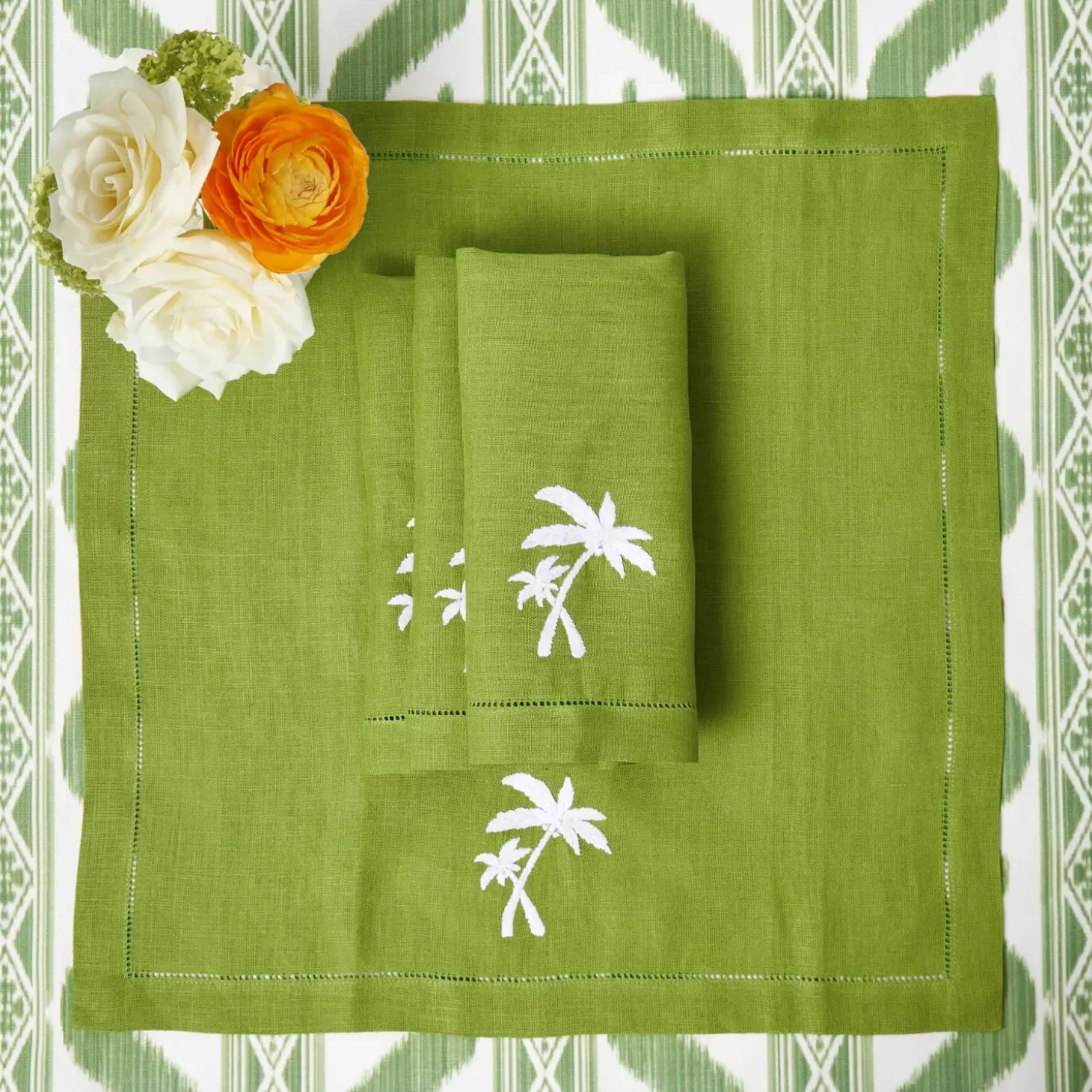 Green Linen Palm Tree Napkins (Set of 4)