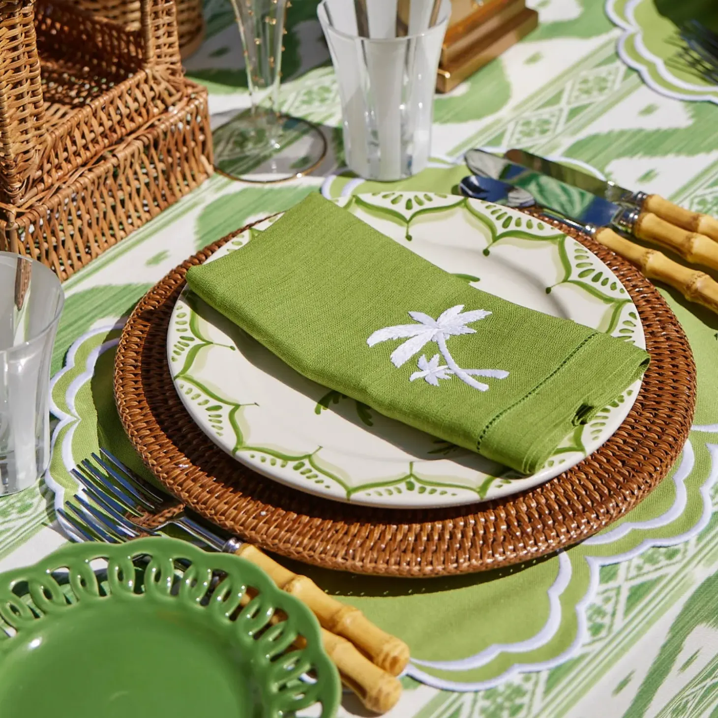Green Linen Palm Tree Napkins (Set of 4)