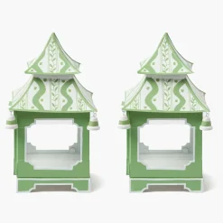 Green Mini Ikat Pagoda Lanterns (Pair)