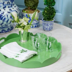 Green Scalloped Lacquer Round Tray
