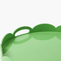Green Scalloped Lacquer Round Tray