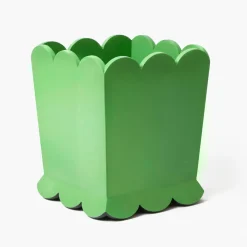 Green Scalloped Lacquer Waste Paper Bin