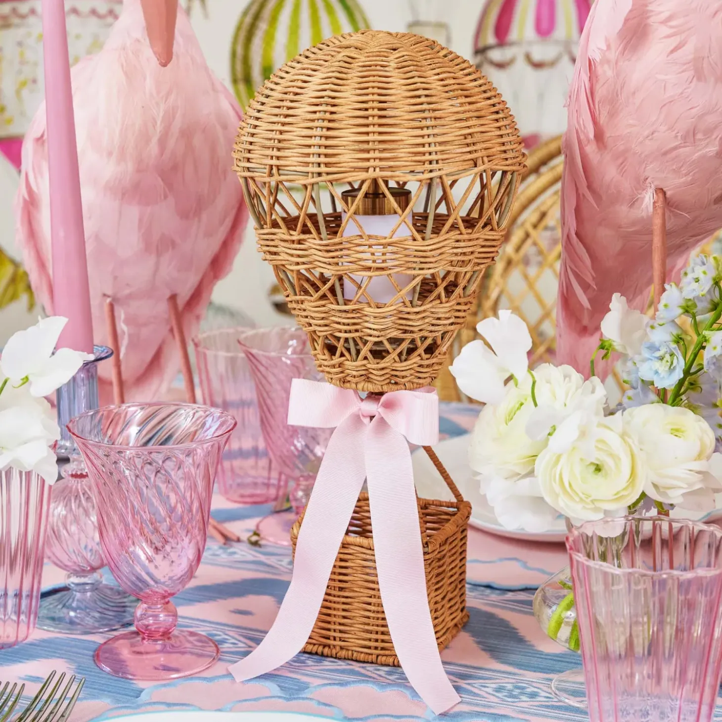 Hot Air Balloon Rechargeable Lamp with Pink Bow