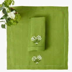 Hydrangea Green Linen Napkins (Set of 4)