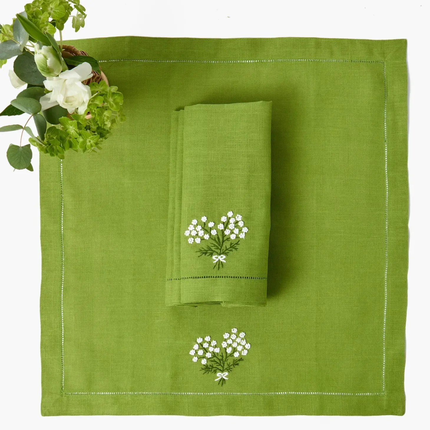 Hydrangea Green Linen Napkins (Set of 4)