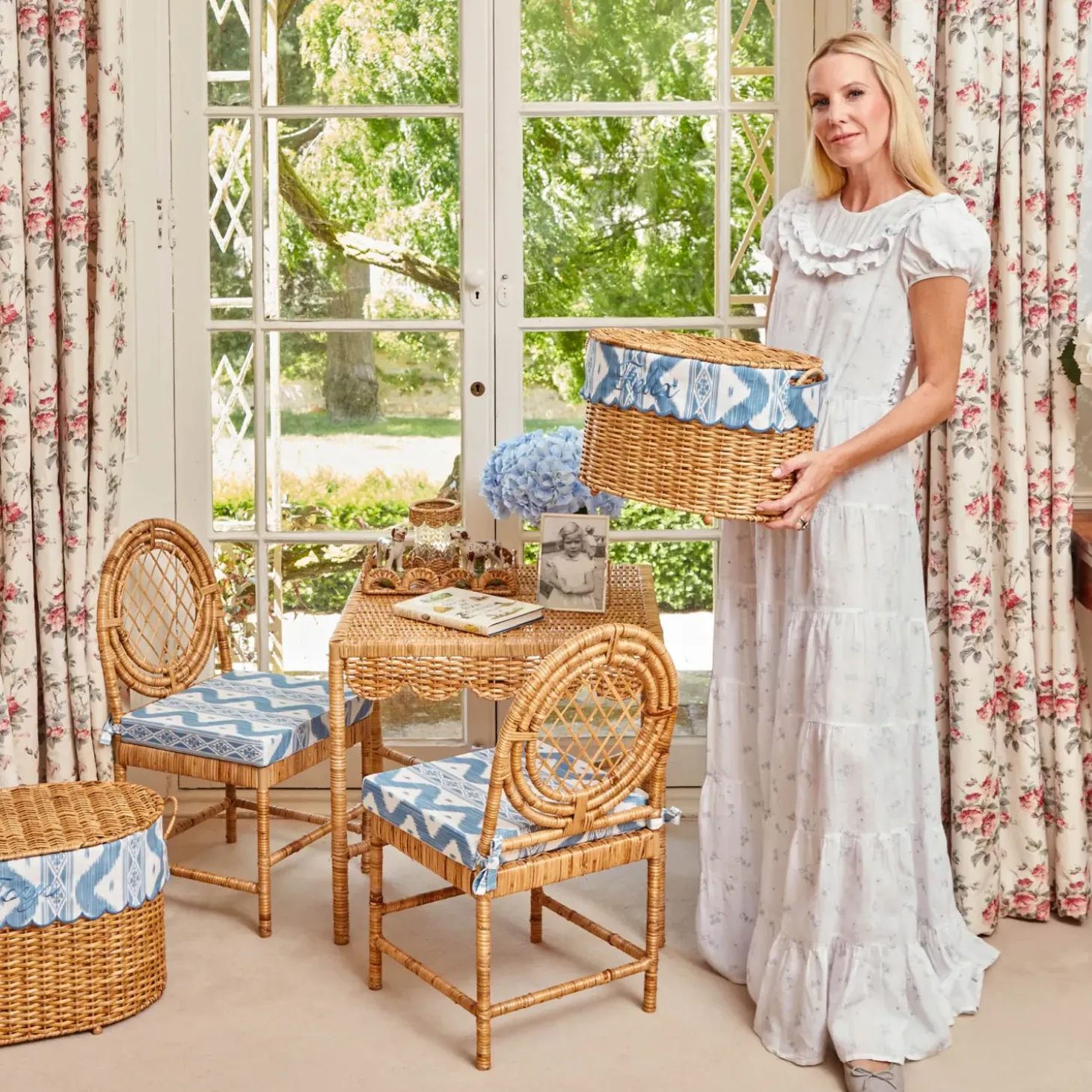 Isabella Rattan Basket with Ikat Liner (Small)