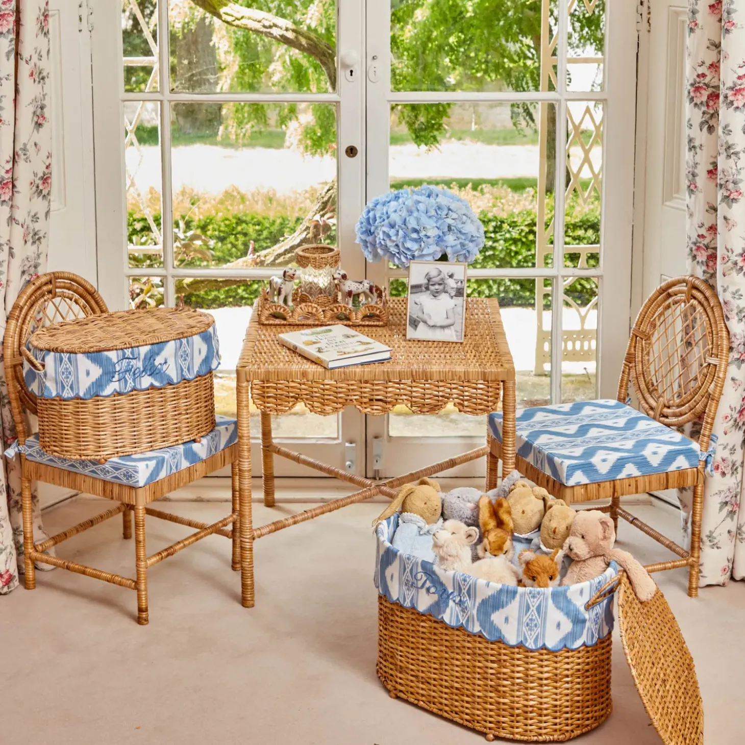 Isabella Rattan Basket with Ikat Liner (Small)