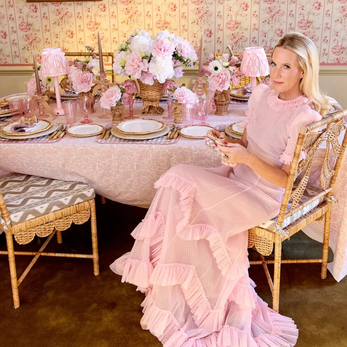 Isla Putty & Pink Gingham Placemats & Napkins (Set of 4)