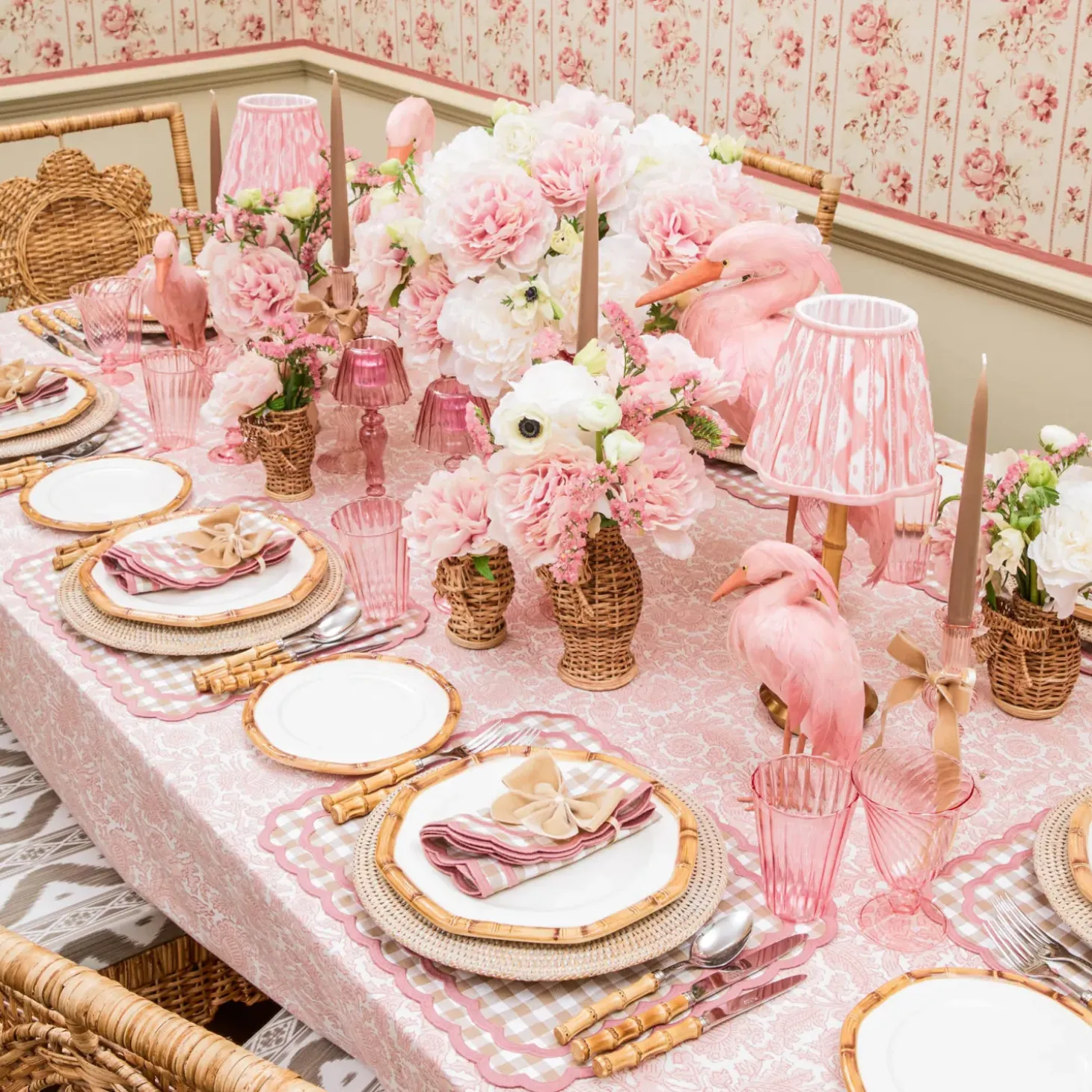 Isla Putty & Pink Gingham Placemats & Napkins (Set of 4)