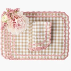 Isla Putty & Pink Gingham Placemats & Napkins (Set of 4)