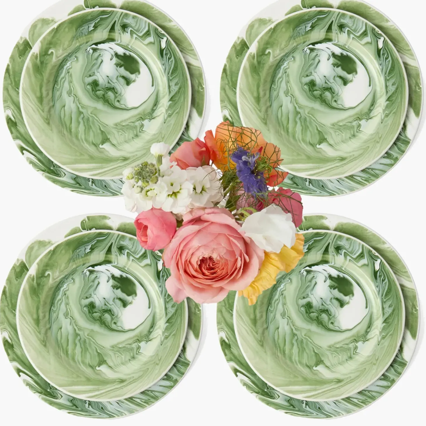 Julia Green Marbled Dinner & Starter Plates (Set of 8)
