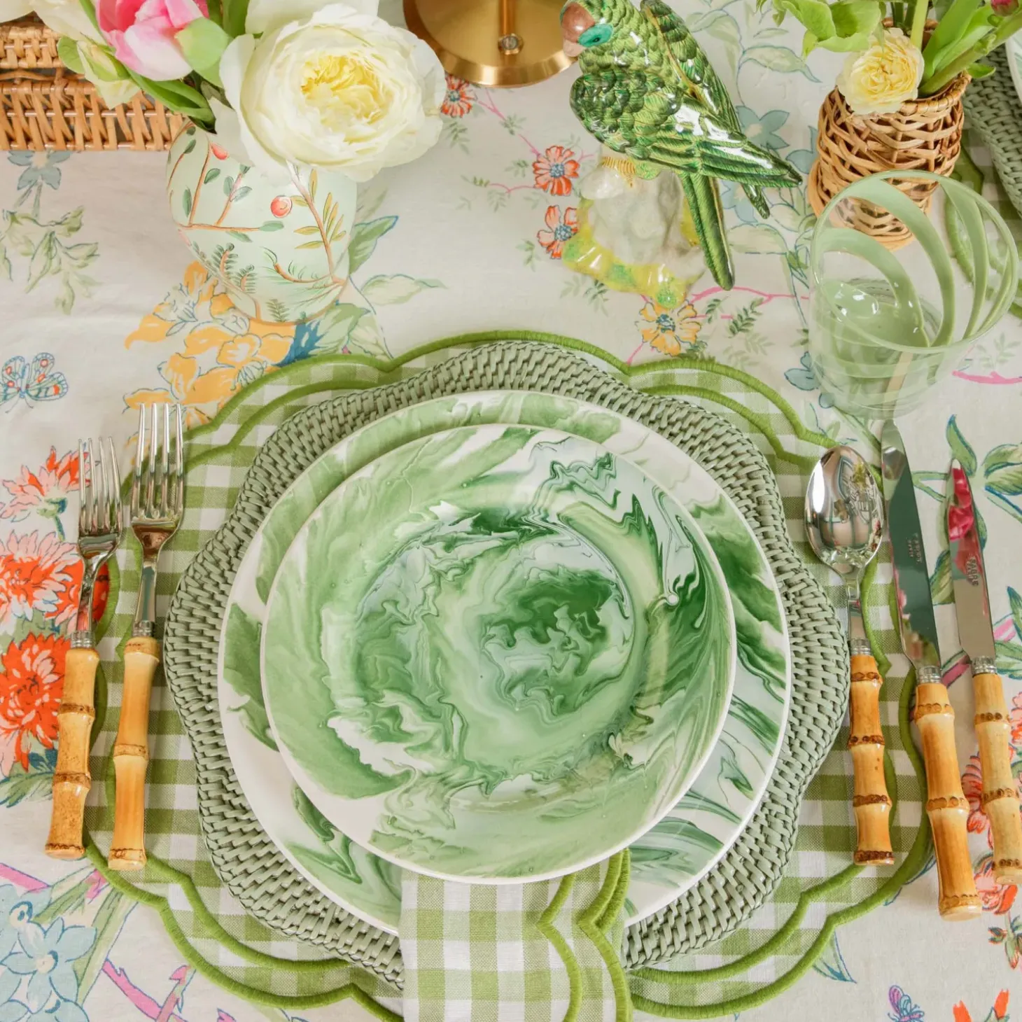 Julia Green Marbled Dinner & Starter Plates (Set of 8)