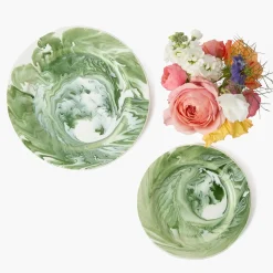 Julia Green Marbled Dinner & Starter Plates (Set of 8)