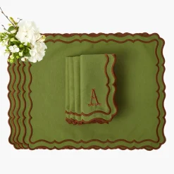 Katherine Green & Chocolate Placemats & Napkins (Set of 4)