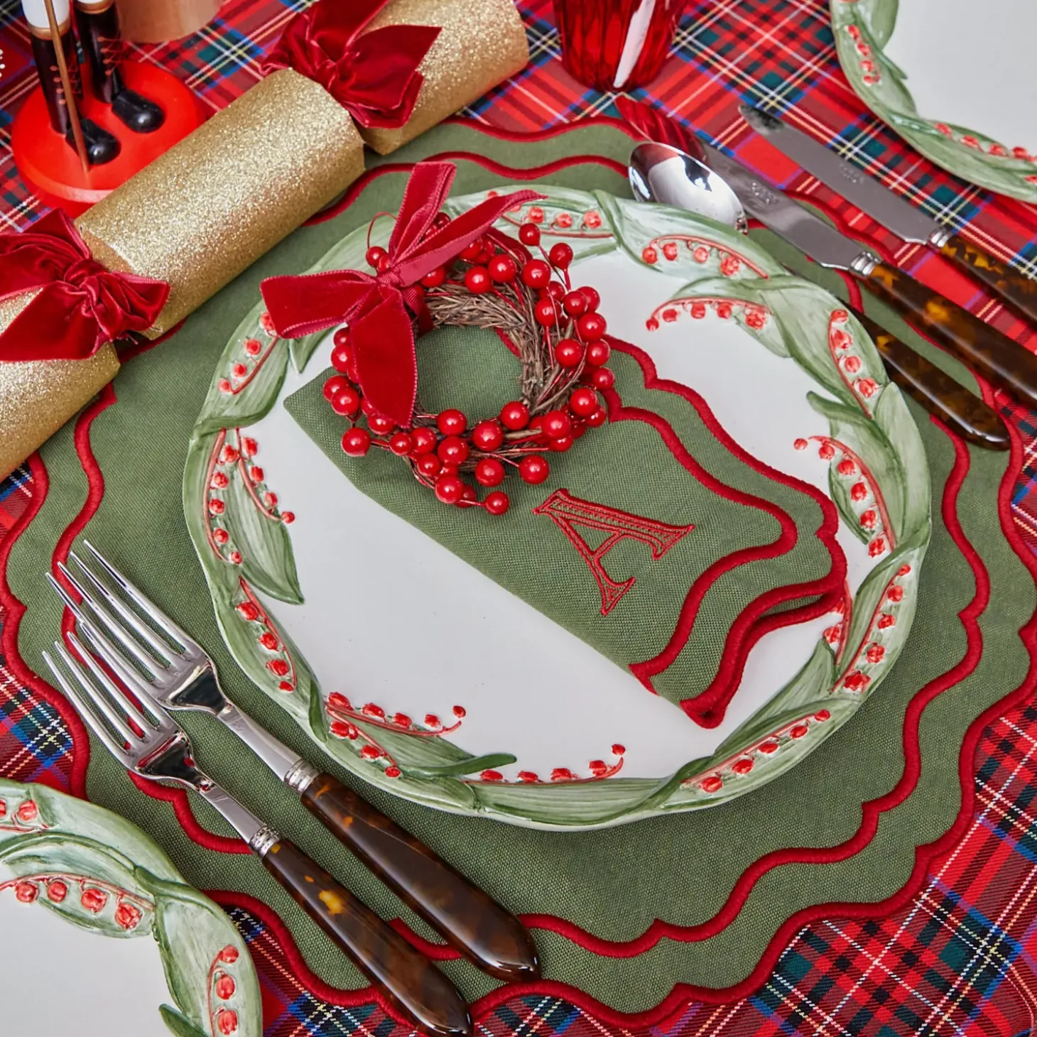 Katherine Green & Red Napkins (Set of 4)