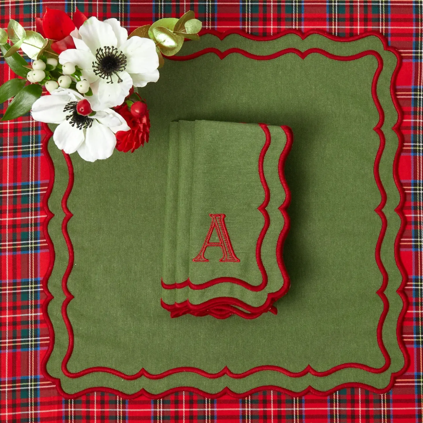 Katherine Green & Red Napkins (Set of 4)