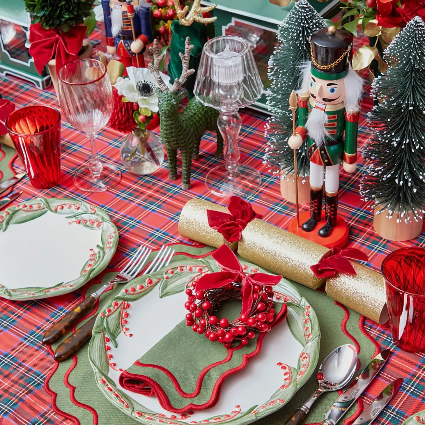 Katherine Green & Red Napkins (Set of 4)
