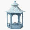 Large Blue Rattan Chinoiserie Pagoda Lantern