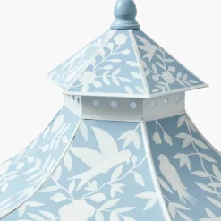 Large Blue Rattan Chinoiserie Pagoda Lantern