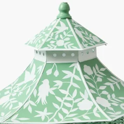 Large Green Rattan Chinoiserie Pagoda Lantern