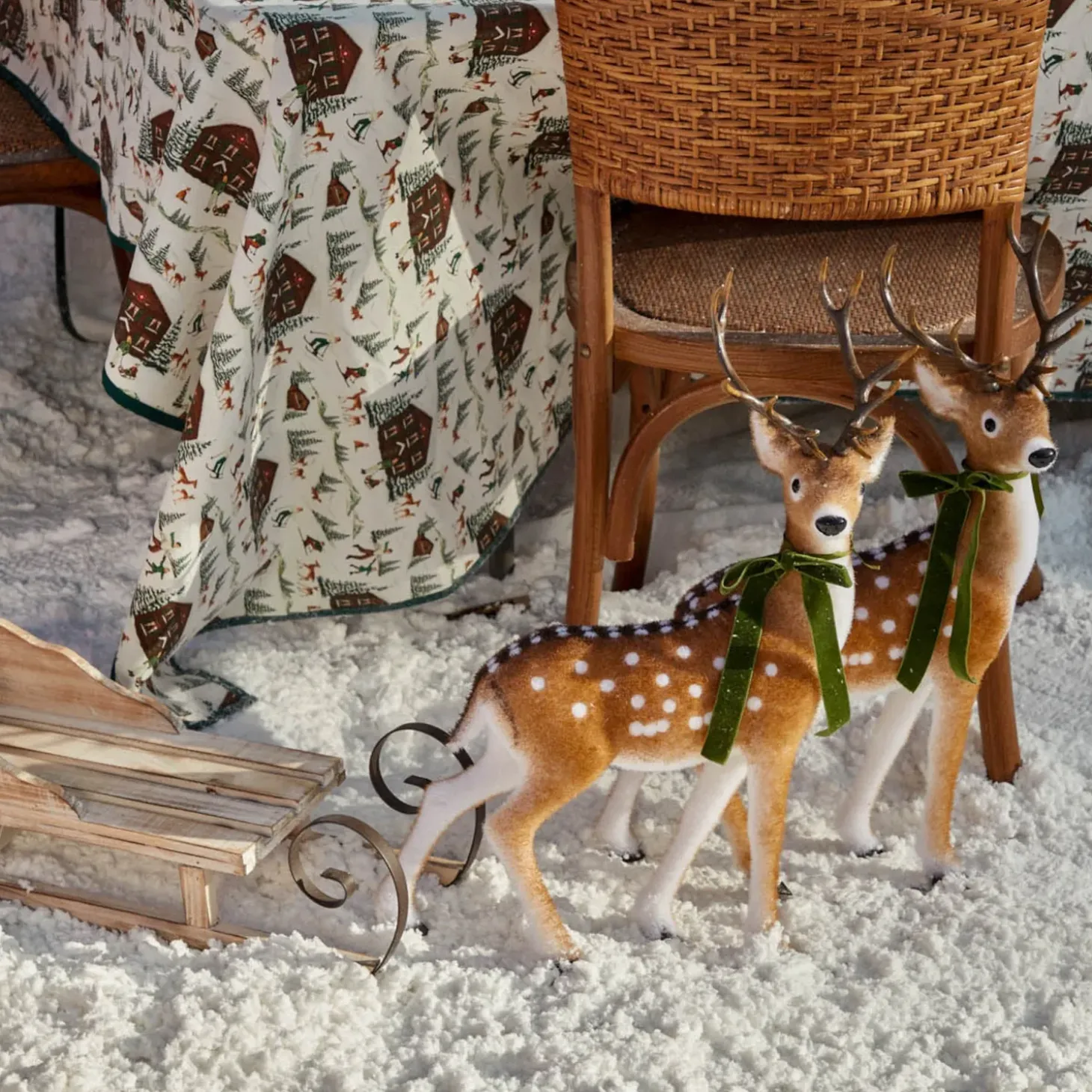 Large Green Ribboned Spotted Deer (Pair) - 56cm