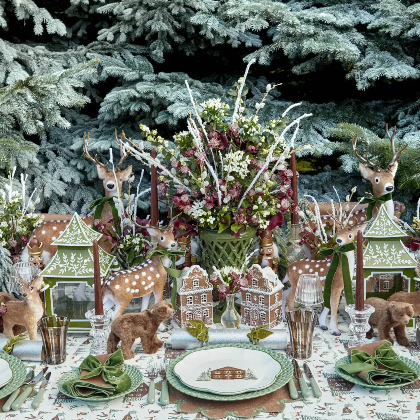 Large Green Ribboned Spotted Deer (Pair) - 56cm