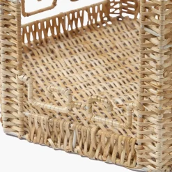 Large Natural Rattan & Blue Chinoiserie Pagoda Lantern