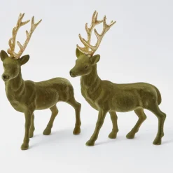 Large Olive Green Flocked Reindeer (Pair)