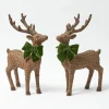 Large Rattan Reindeer with Green Velvet Bows (Pair) - 40cm